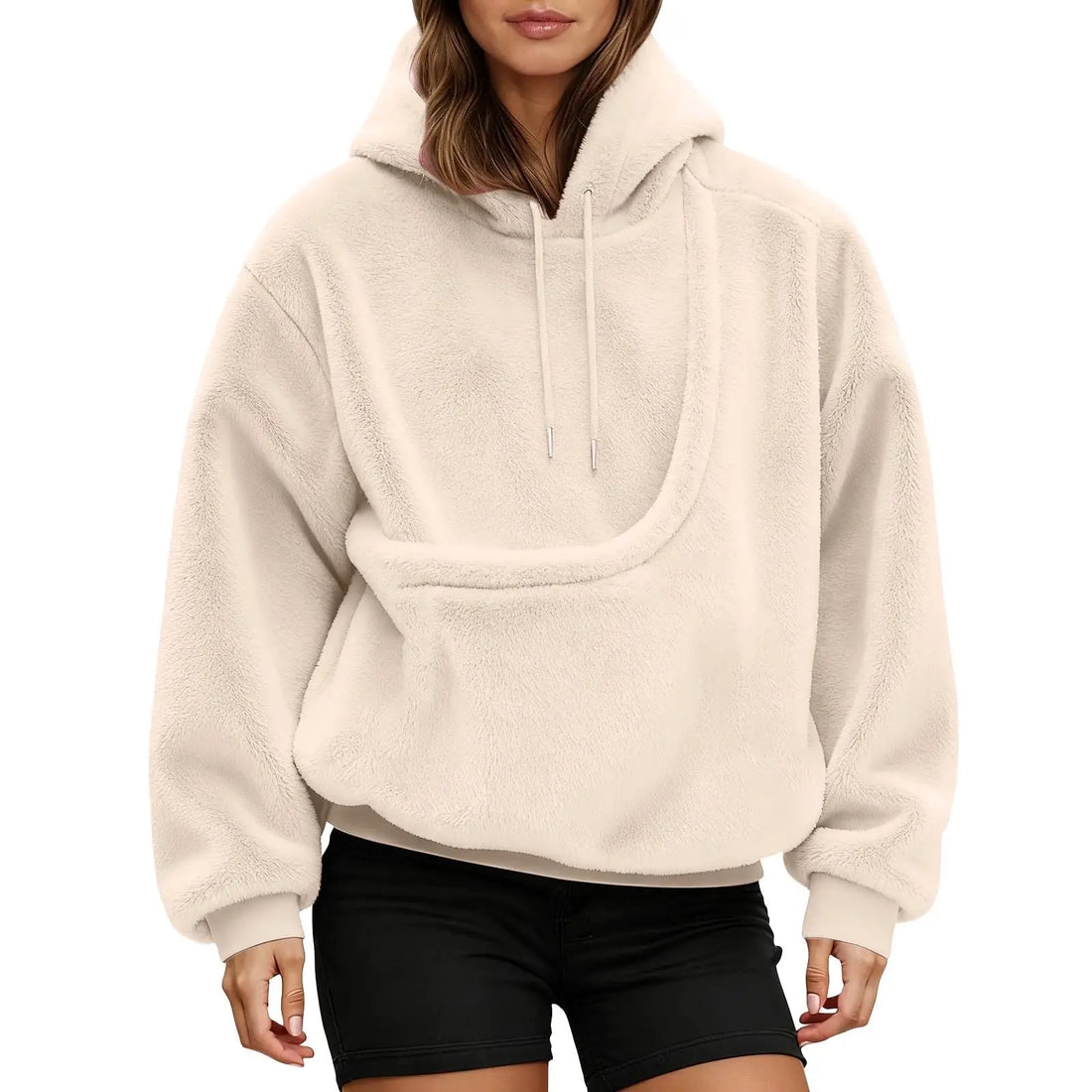 Sudadera canguro color crema