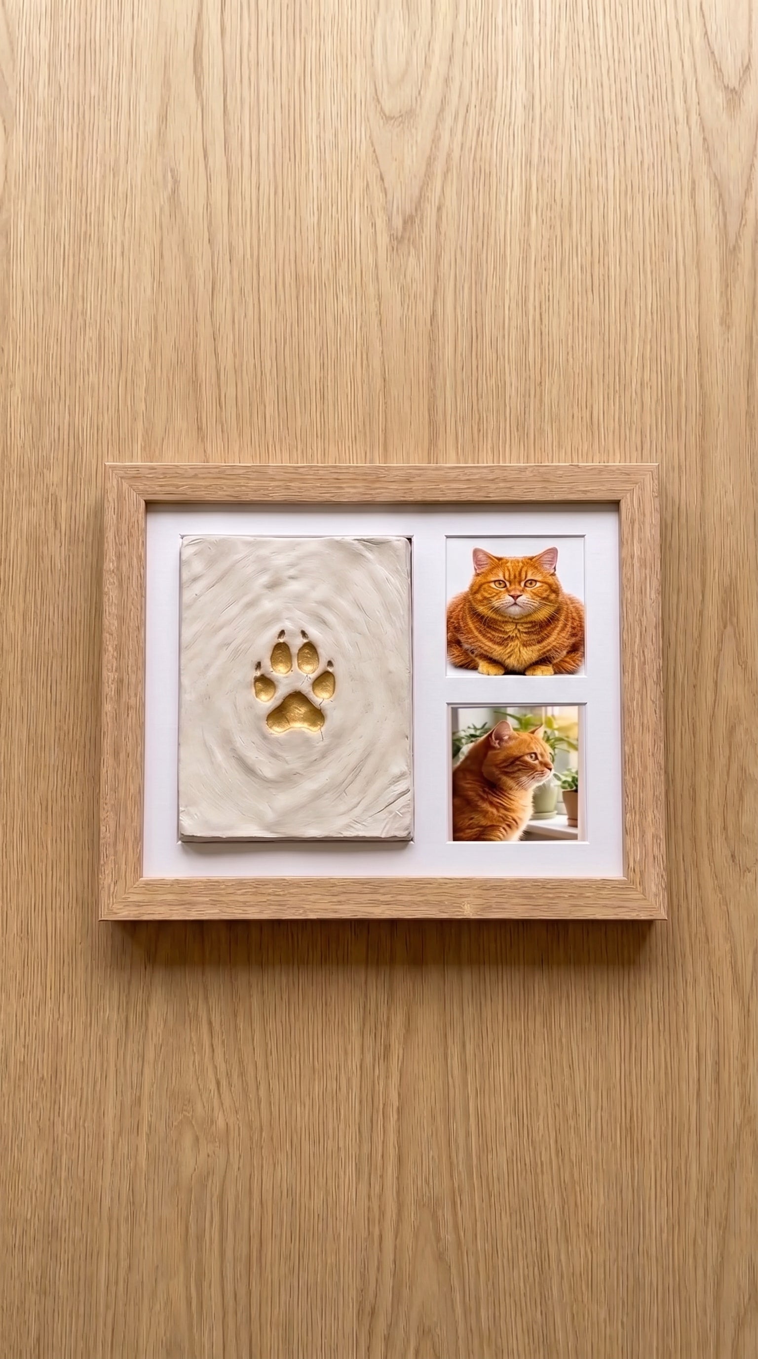 Huella enmarcada junto a fotos de la mascota